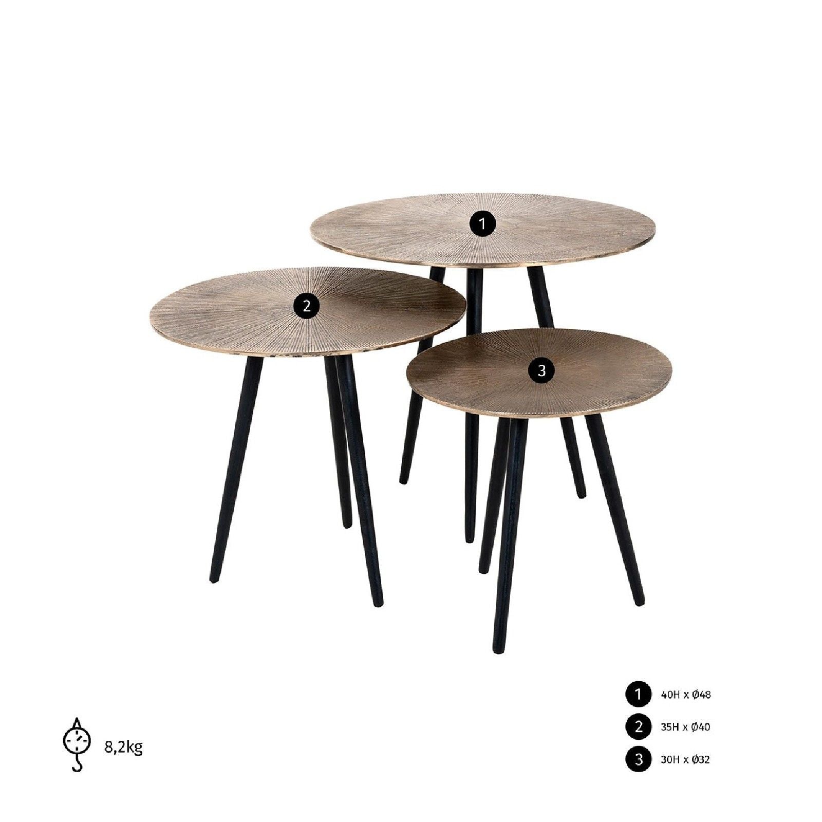 Table de salon Set de 3 Vittorio champagne or