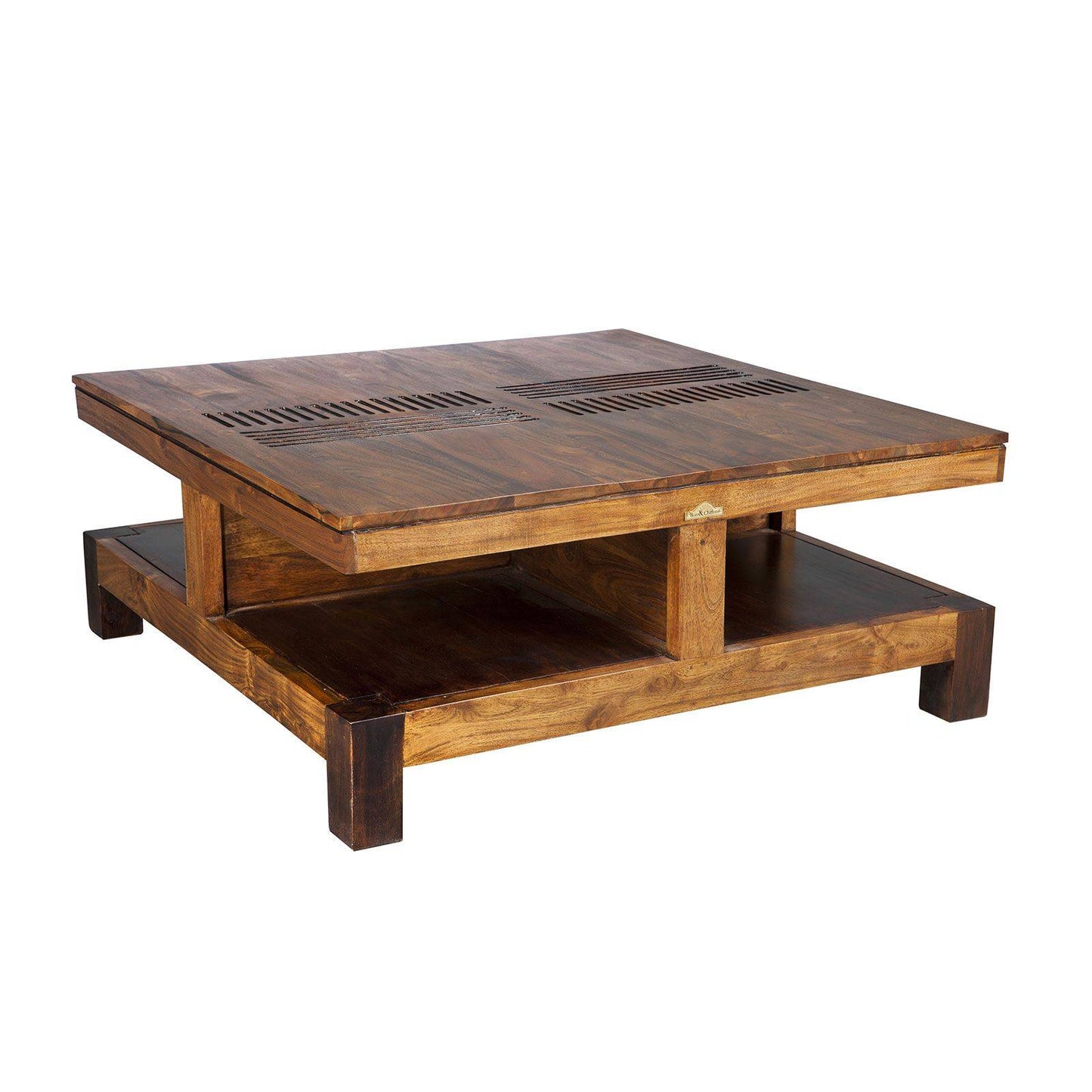 Table basse carrée bois massif sculpté | Acacia Domino