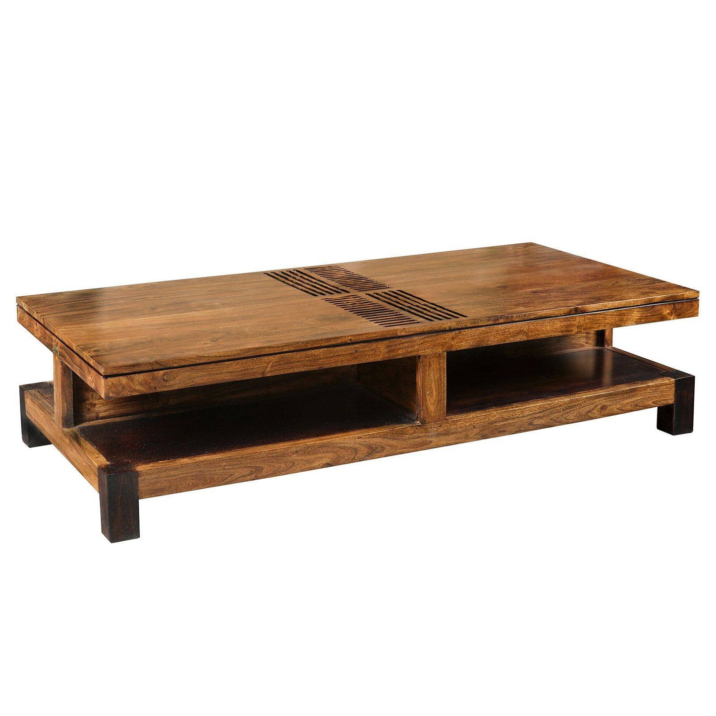 Grande table basse rectangulaire bois sculpté | Acacia Domino