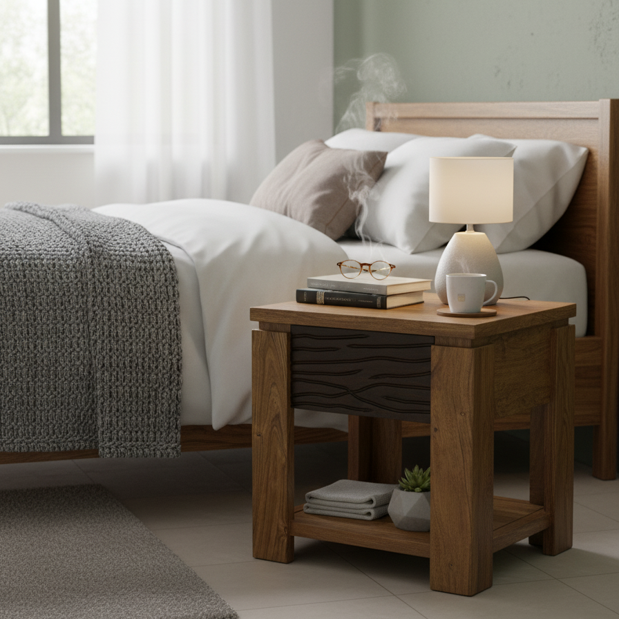 Chevet bois sculpté bicolore 1T | Acacia Maya