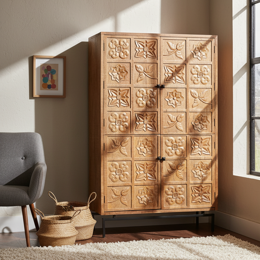 Armoire sculptée 2 portes | Manguier Sculture II