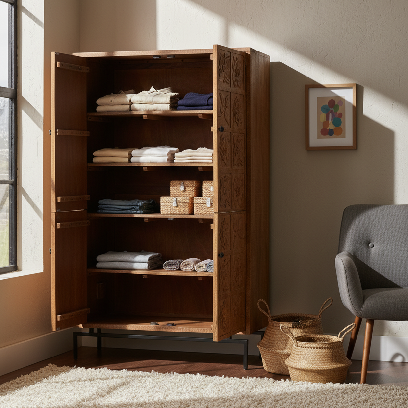 Armoire sculptée 2 portes | Manguier Sculture II