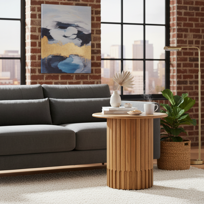 Table d'appoint ronde pour canapé | Chêne Dalta