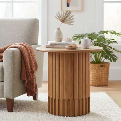 Table d'appoint ronde pour canapé | Chêne Dalta