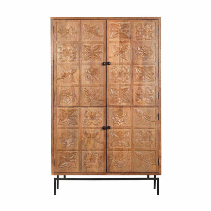 Armoire sculptée 4 portes en bois massif manguier - Sculture