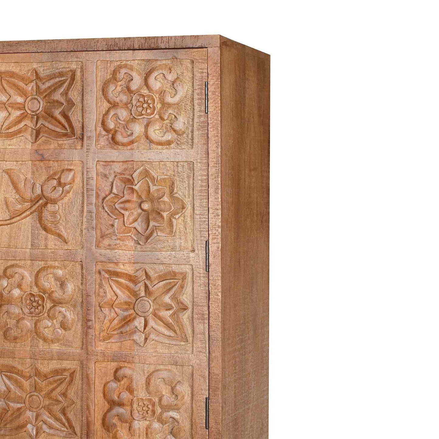 Armoire sculptée 4 portes en bois massif manguier - Sculture