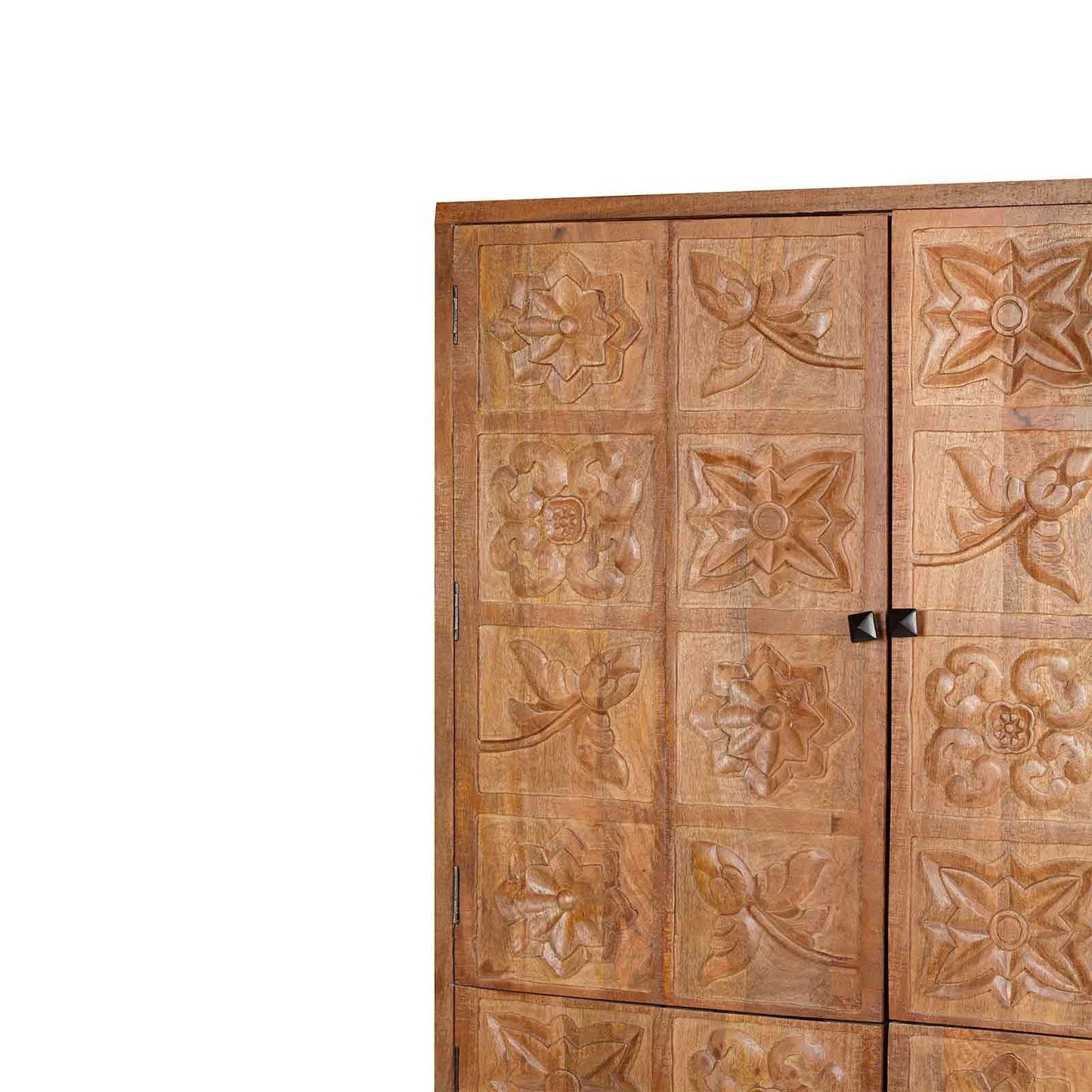 Armoire sculptée 4 portes en bois massif manguier - Sculture