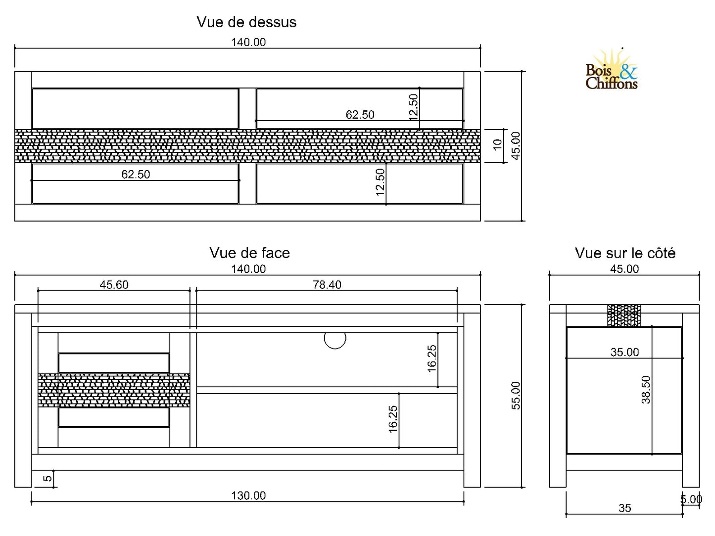 Meuble TV 1 porte 2 niches | Acacia Tatoo