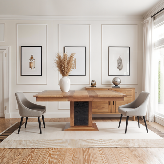 Table à manger carrée bois sculpté bicolore 130 "Acacia Maya"