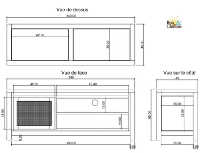 Petit meuble Tv bois nature porte cannage | Acacia Tatoo II