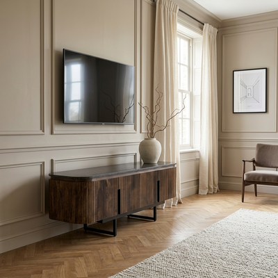 Meuble TV plateau marbre noir | Manguier Kfir