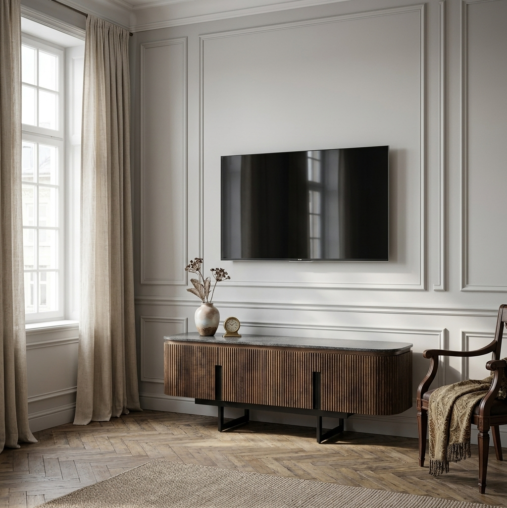 Meuble TV plateau marbre noir | Manguier Kfir
