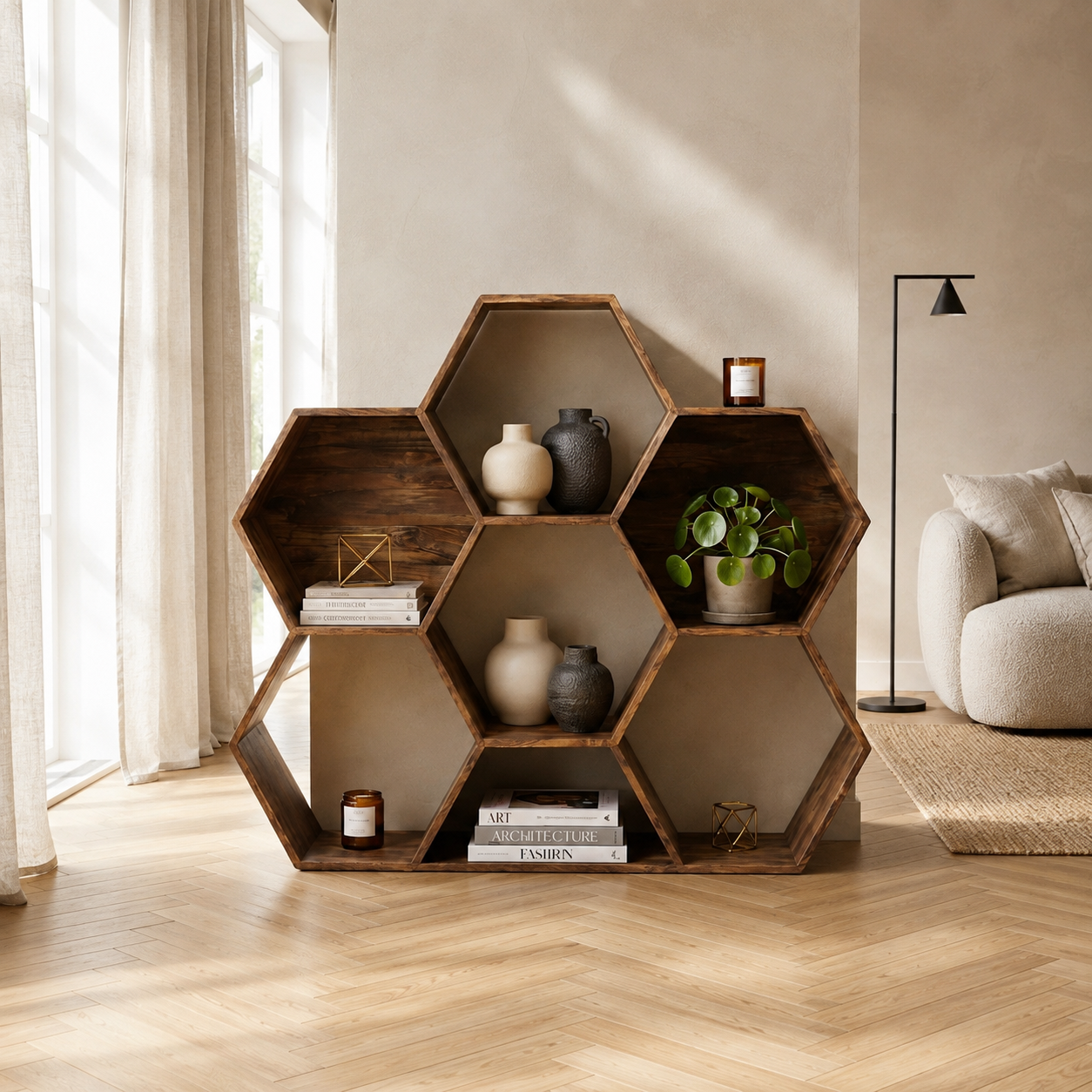 Petite étagère hexagonale | Bois de manguier