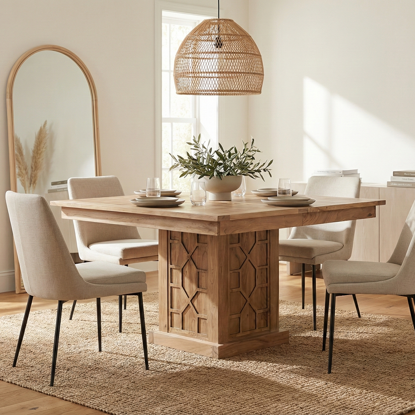 Table à manger carrée 130 cm avec rallonge | Acacia Punjab-II