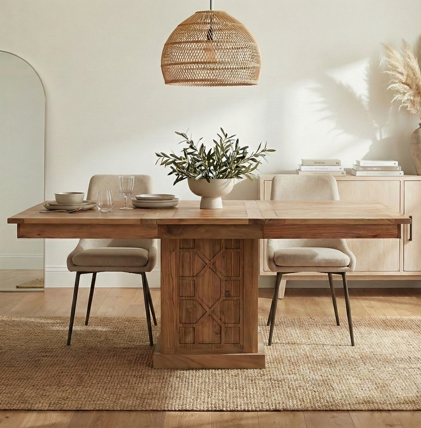 Table à manger carrée 130 cm avec rallonge | Acacia Punjab-II