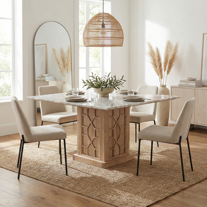 Table à manger carrée 130 avec plateau en marbre | Acacia Punjab-II