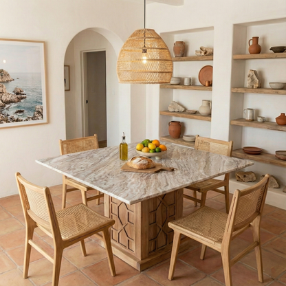 Table à manger carrée 130 avec plateau en marbre | Acacia Punjab-II
