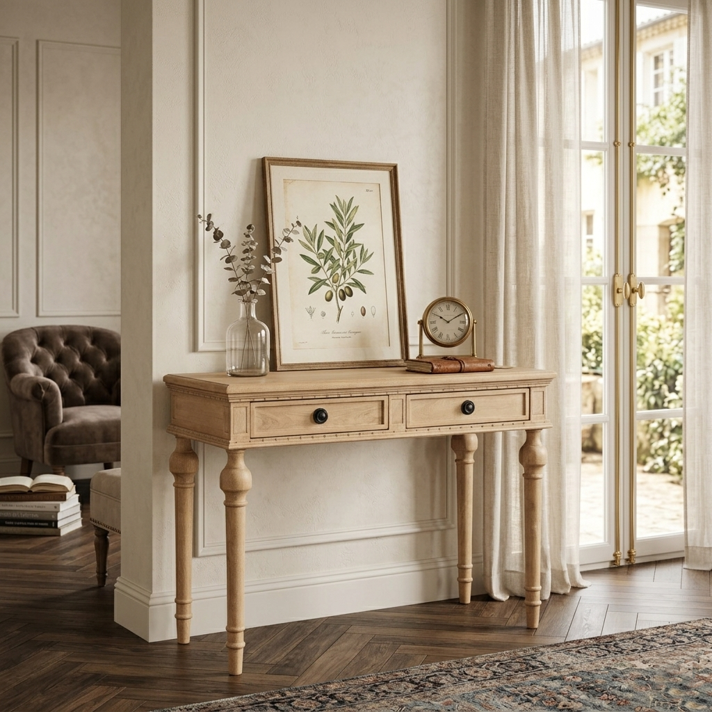 Console Boston en bois de manguier avec deux tiroirs