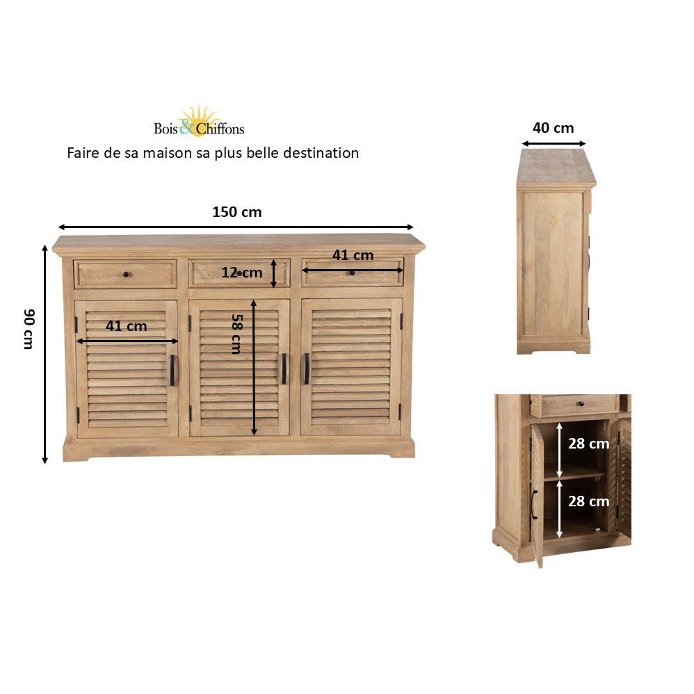 Buffet 3 tiroirs 3 portes | Bois de manguier | Paran II