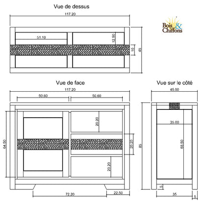 Aparador com 1 porta e 3 gavetas | Acacia Tatoo