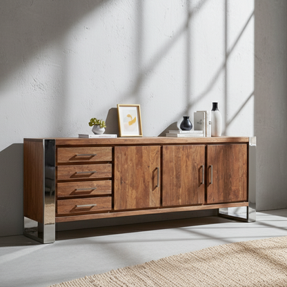 Aparador GM com 3 portas e 4 gavetas | Acacia Inox III