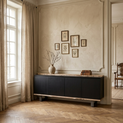 Buffet 4 portes en bois massif acacia - Black