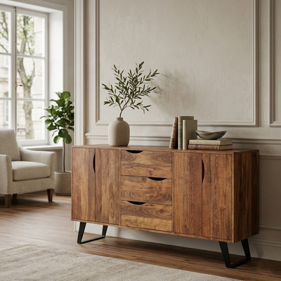 Buffet bas 4 portes 3 tiroirs en bois massif acacia - Bunting