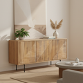 Buffet bas bois sculpté motif géométrique 3P | Manguier Maglan
