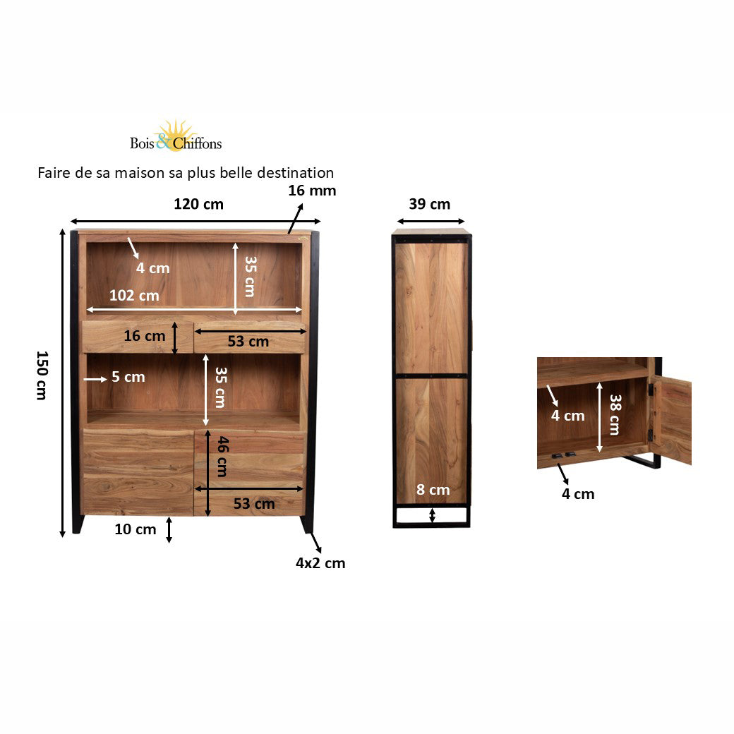 Aparador alto 2 portas 2 gavetas | Acacia Bunting