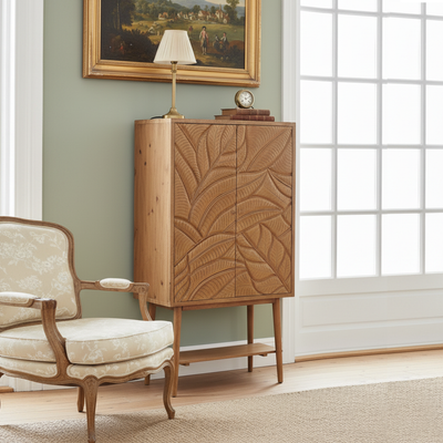 Buffet haut sculpté 2 portes en bois massif manguier - Floria