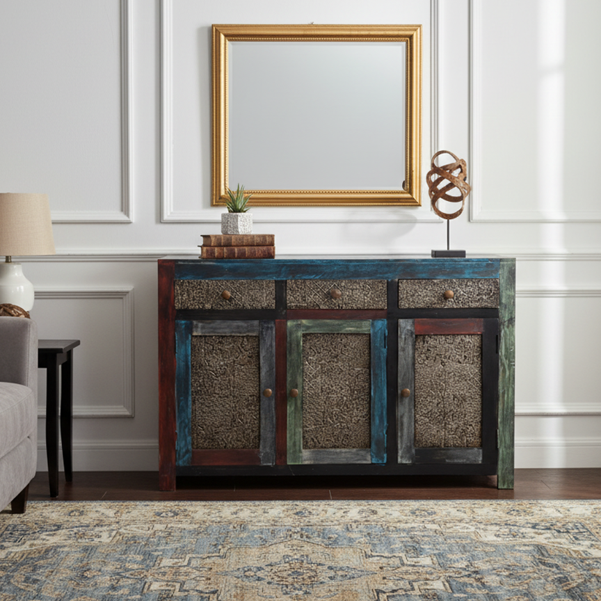 Aparador tallado multicolor | Madera de mango de Pushkar