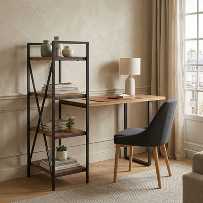 Bureau avec étagère en bois massif manguier - Stockholm