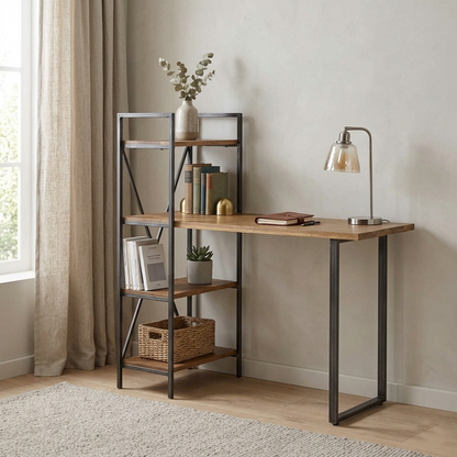 Bureau avec étagère en bois massif manguier - Stockholm
