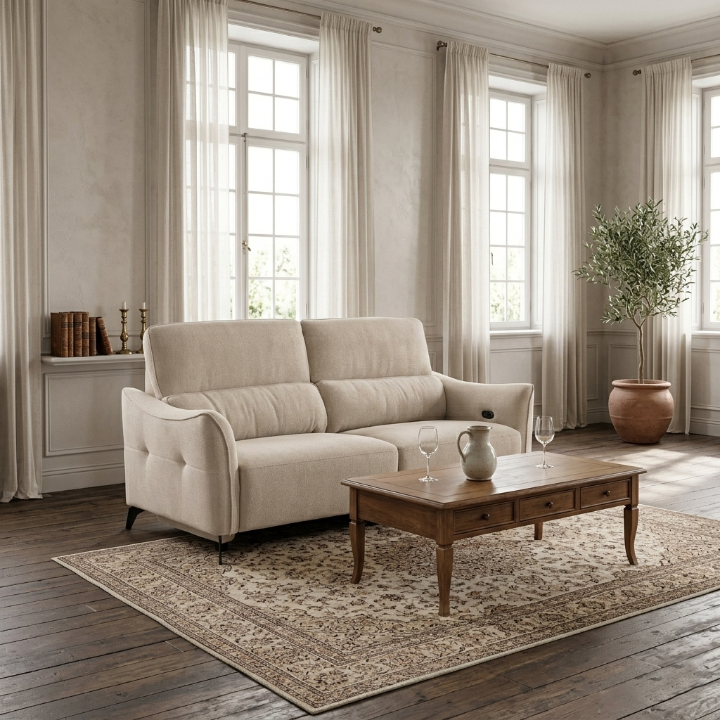 Sofá de 3 lugares com 2 poltronas reclináveis ​​| Chicago Bege