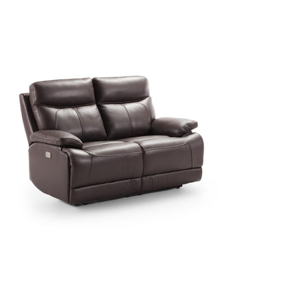 Sofá de piel de 2 plazas, 2 sillones reclinables eléctricos Bilbao Chocolate
