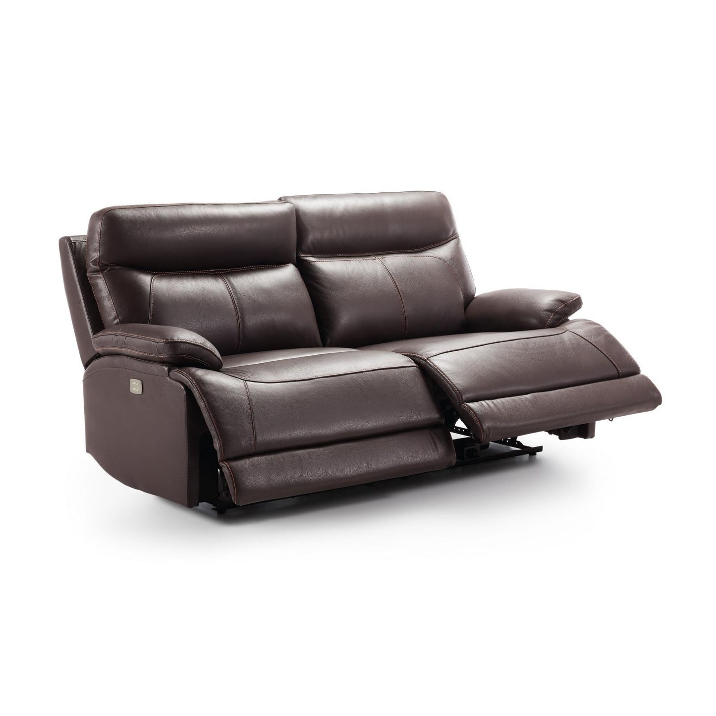 Sofá de piel de 3 plazas, 2 sillones reclinables eléctricos Bilbao Chocolate