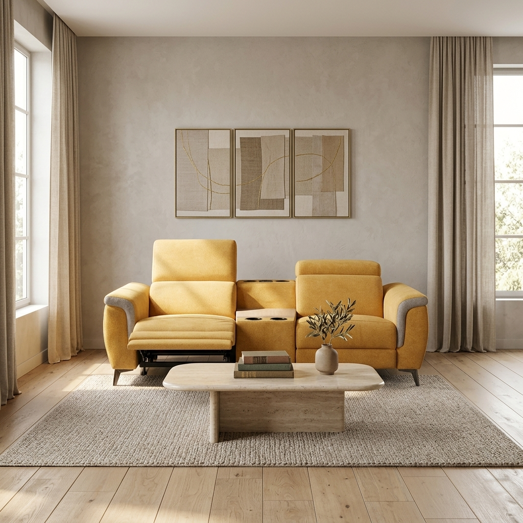 Sofá home cinema Mina de 2 lugares com apoio de braço central