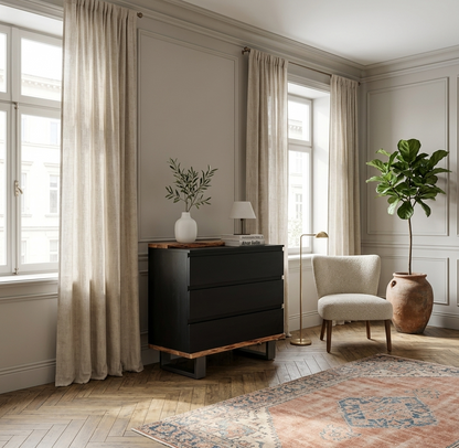 Commode 3 tiroirs en bois massif acacia - Black