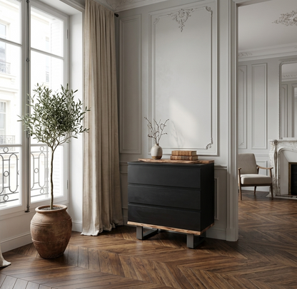 Commode 3 tiroirs en bois massif acacia - Black