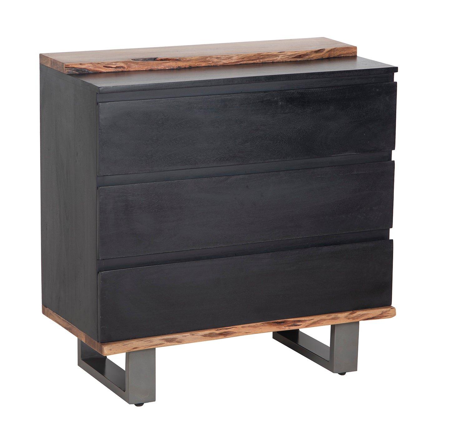 Commode 3 tiroirs en bois massif acacia - Black