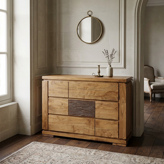 Commode bois sculpté bicolore | Acacia Maya