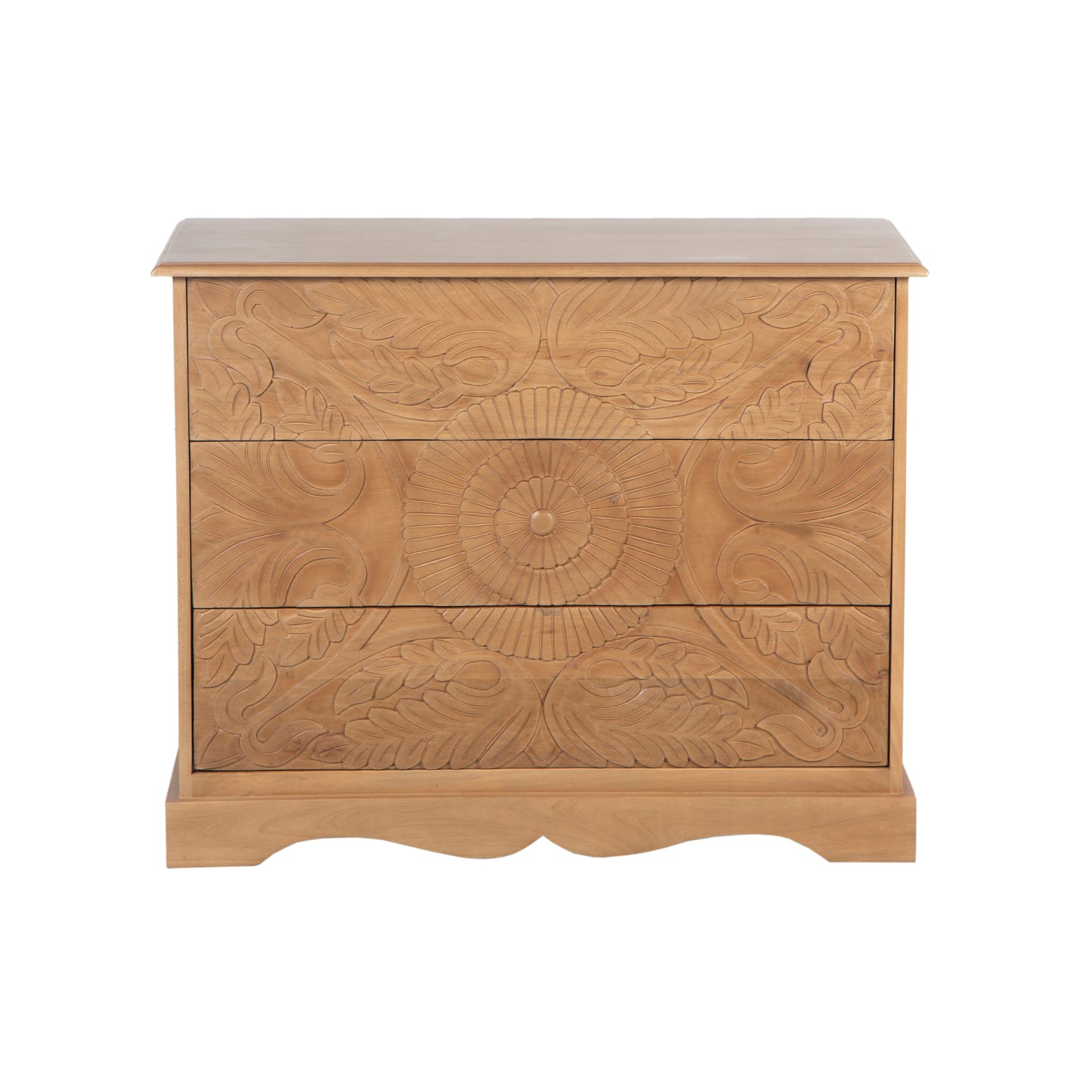 Commode sculptée 3 tiroirs en bois massif manguier - Avrona