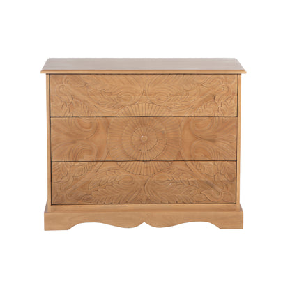 Commode sculptée 3 tiroirs en bois massif manguier - Avrona