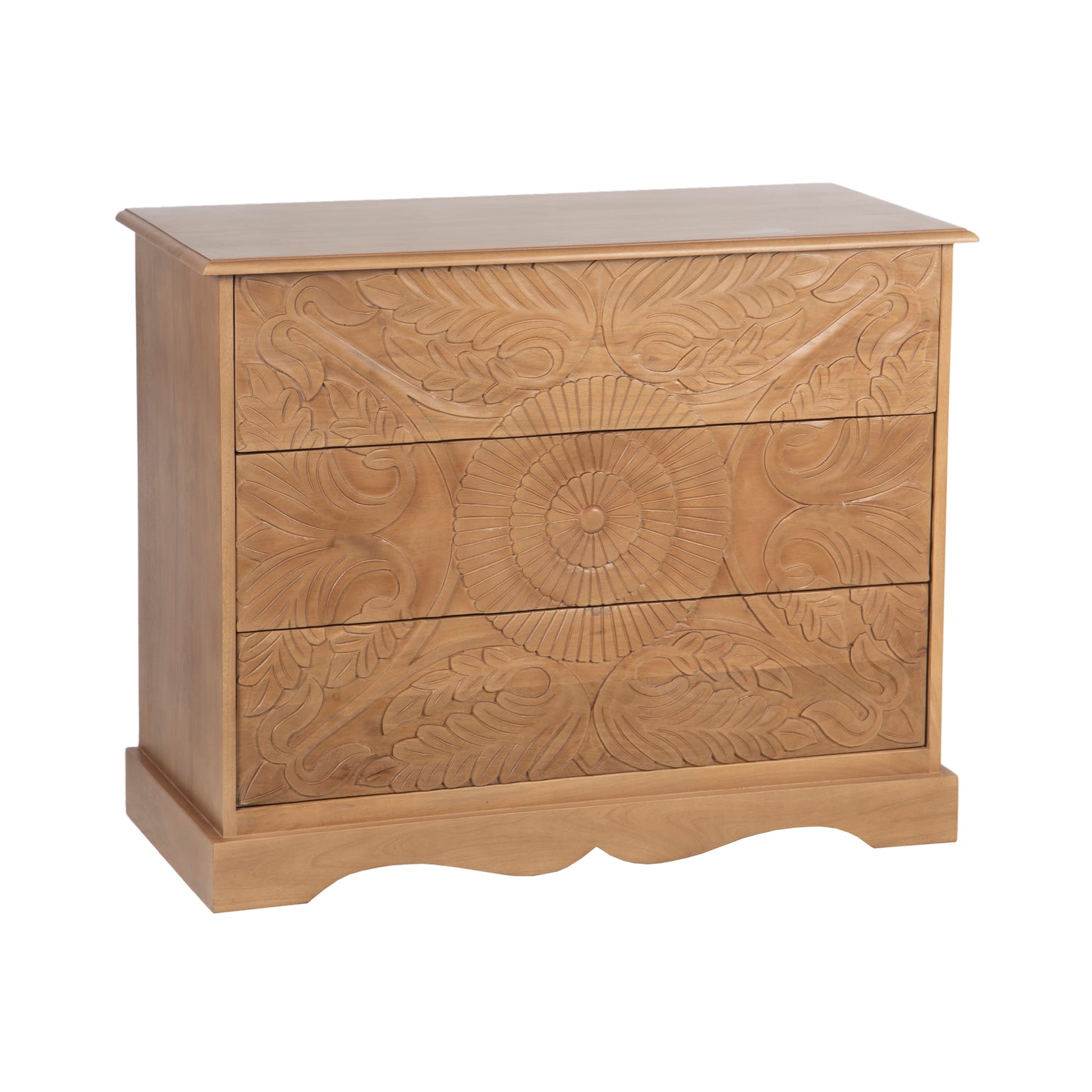 Commode sculptée 3 tiroirs en bois massif manguier - Avrona
