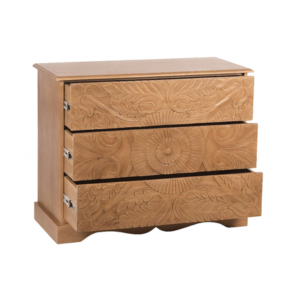 Commode sculptée 3 tiroirs en bois massif manguier - Avrona