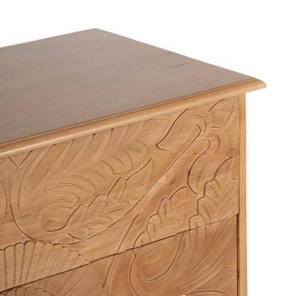 Commode sculptée 3 tiroirs en bois massif manguier - Avrona