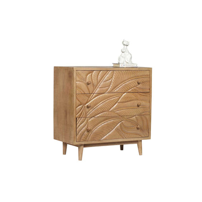 Commode sculptée 3 tiroirs en bois massif manguier - Floria