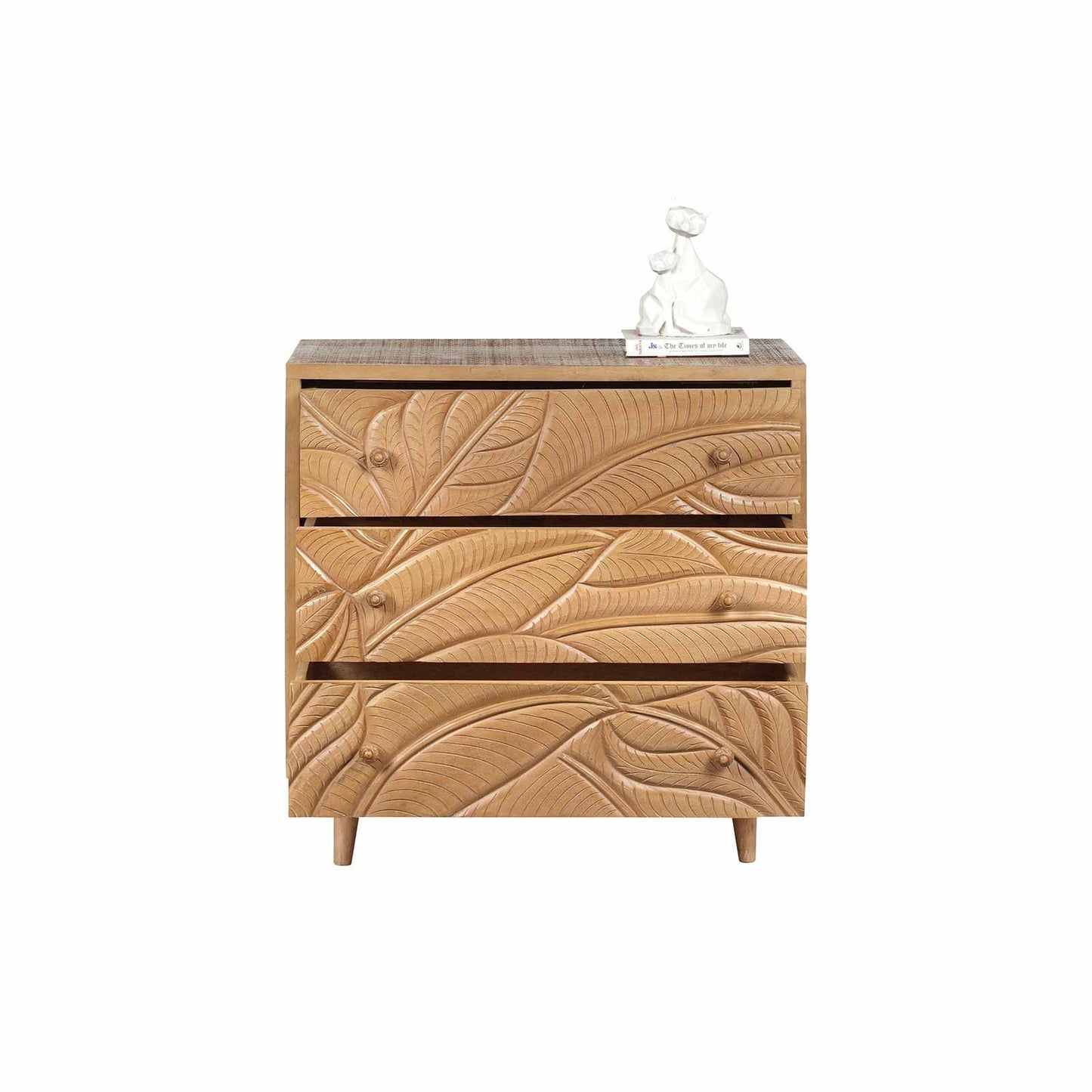 Commode sculptée 3 tiroirs en bois massif manguier - Floria