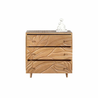Commode sculptée 3 tiroirs en bois massif manguier - Floria