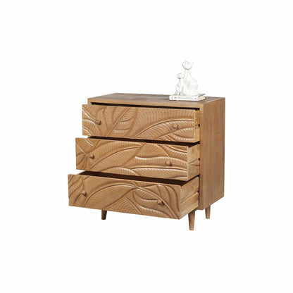 Commode sculptée 3 tiroirs en bois massif manguier - Floria